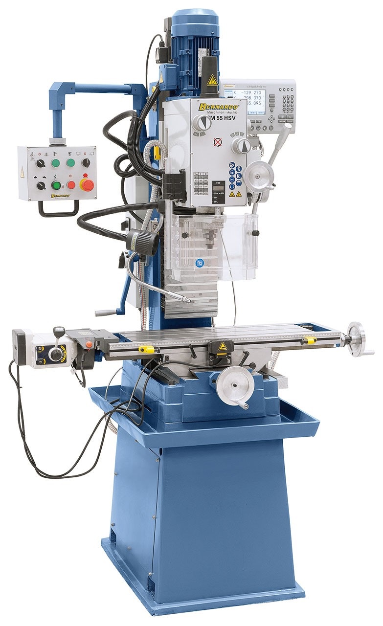 Bohr- und Fräsmaschine FM 55 HSV inkl. 3-Achs-Digitalanzeige i200 und Vorschub f. x-Achse