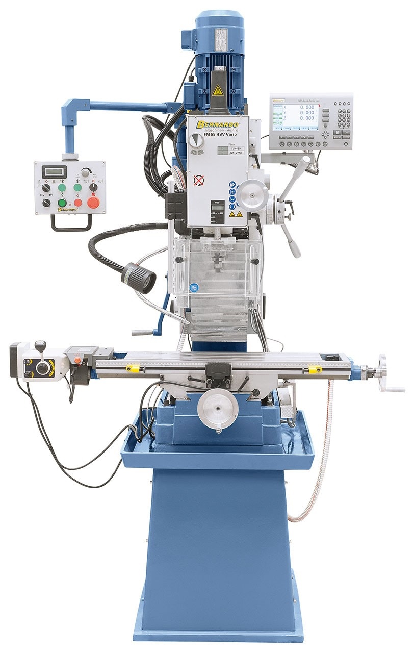 Bohr- und Fräsmaschine FM 55 HSV Vario inkl. 3-Achs-Digitalanzeige i200 und Vorschub f. x-Achse